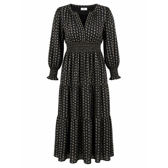 In Loom Dresses & Skirts - In Loom Black Paisley Print Boho Maxi Dress Smocked Waist Long Sleeve Size S